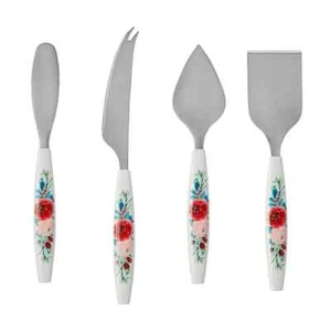 Pioneer Woman Wishful Winter Holiday Cheese Knife 4Pc Set Floral Spreader Flat - Photo 1/5