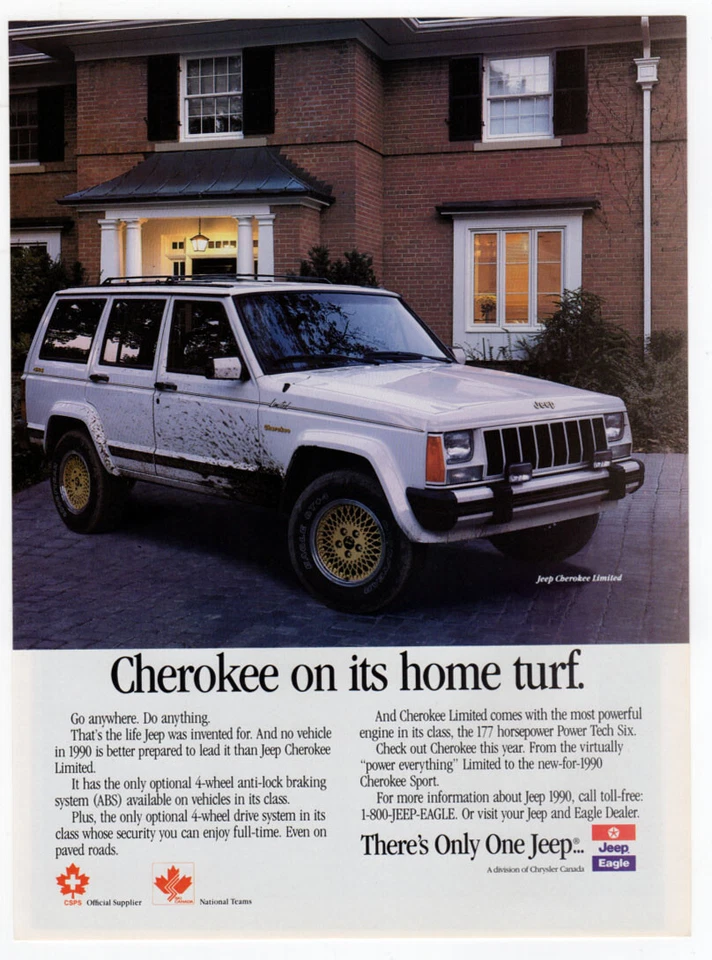 Jeep Cherokee Limited 1990 vintage impresión original AD blanco foto 4x4 Canadá Eng Foto 1 de 1