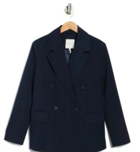 NWT AVEC LES FILLES Anthropologie Blue Pinstripe Double Breasted Blazer 1X 3X - Picture 1 of 8