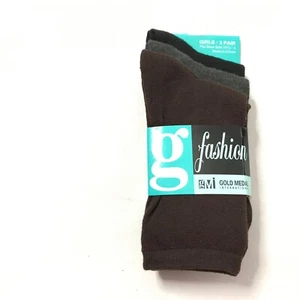 Gold Medal Girls Fashion Sport Socks 3 Pack Shoe Size 10.5-4 Black Brown Gray  - Picture 1 of 5