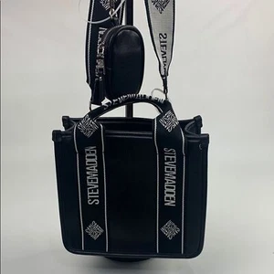 Steve Madden Black white BWEBBER PEBBLE Satchel Crossbody Bag & coin purse NWT - Picture 1 of 16