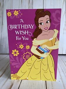 Disney Princess Belle With Books Happy Birthday Wish Card Hallmark Fun Kids New