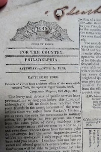 AURORA ZEITUNG 5. JUNI 1813 - Eroberung von York - Chesapeake & Shannon KRIEG VON 1812 - Bild 1 von 11