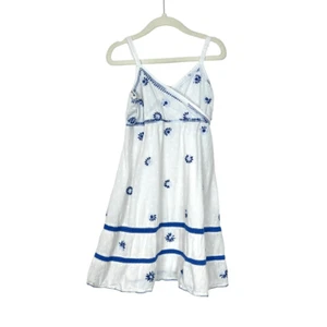 Fabindia Dress Girls 4t Blue White Cotton V-Neck Embroidered Floral Boho Swiss - Picture 1 of 16