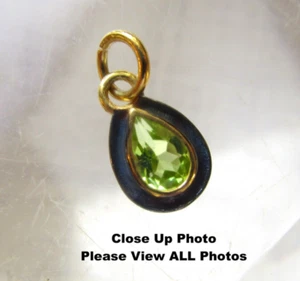 Peridot Teardrop Gemstone Charm, Two Tone 18K Gold Oxidized Sterling Silver - Picture 1 of 7