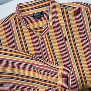 Camisa Ralph Lauren POLO Vintage Años 90 Brillante Rara Vertical Rayas Abotonada XL - Imagen 1 de 6