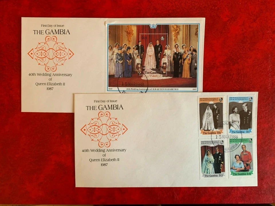 GAMBIA 1988 FDC x 2 REINA ISABEL 2 40 ANIVERSARIO DE BODA REALEZA Foto 1 de 1