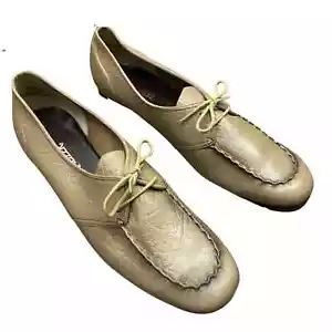 Vintage NOS Pebble Grain Greige Leather Lace Up Casual Shoes / Women’s 9AA  - Picture 1 of 5