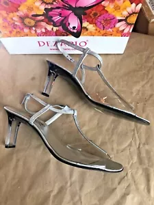 Dezaro SIMONE Silver Clear Jewel Strappy Wedding 3" Pump Sandals 12M - Picture 1 of 5