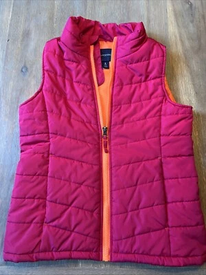 Nuevo Chaleco acolchado Lands End Girls S 7/8 rosa intenso acolchado con bolsillos cremallera completa Foto 1 de 4