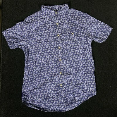 Salt Valley Shirt Short Sleeve Mens Large Blue Printed AOP Button Up L tribal — 第 1/4 张图片