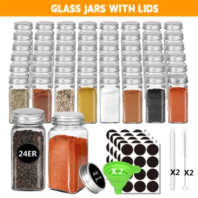 24er Set Vorratsgläser mit Edelstahl Deckel Gewürzgläser Aufbewahrung Glas Dosen - Bild 1 von 4