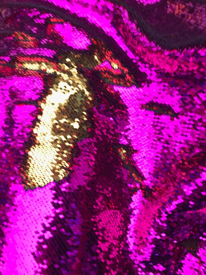 Tela reversible abatible rosa/dorado fucsia lentejuelas sirena de 5 mm se vende por yarda Foto 1 de 4