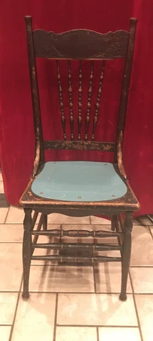 Antique Larkin Carved Pressed Oak High Spindle Back Side Chair Great Condition Cover
