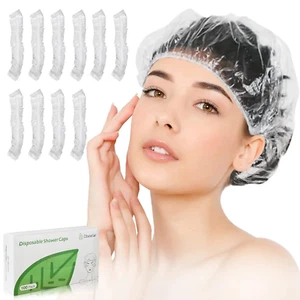Disposable Shower Caps, 100Pcs Large Transparent Shower Cap for Women & Men, Wat - Picture 1 of 12
