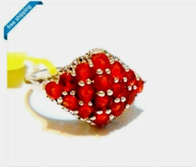 Orange-Red Fire Opal Round & Diamond Cocktail Ring, Silver, Szs 8 & 9, 1.30(TCW) - Image 1 of 4