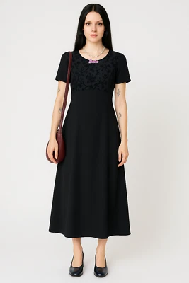 Talbots Petites sz 8P Maxi Dress Burnout Velvet Top Beaded Empire Waist Y2K Silk - Image 1 of 4