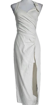 Zara Halter Backless High Slit Women Midi Dress Size S Cotton Blend Ivory White - Image 1 of 4