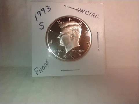 1993 S Kennedy Half Dollar Proof Uncirc, Ships USPS First Class Envelope Cover