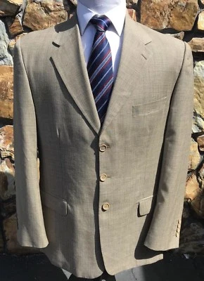 Abrigo Deportivo Ermenegildo Zegna Tres Botones Beige Azul Pata de Gallo Rayas 44 R Foto 1 de 4