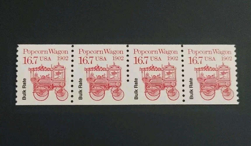 Missing Perfs - Scott #2261 Popcorn Wagon (16.7c) Coil Strip Of 4 Stamps - MNH - Image 1 of 3