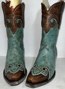 Old Gringo YL023-11 Caroline Studded Toe Turquoise/Brown Sz 7B New In Box - Picture 1 of 24