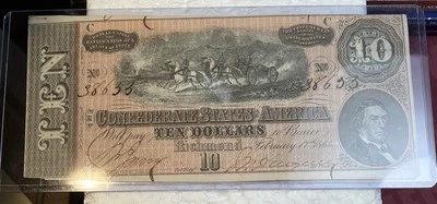 Rare 1864 Civil War $10 Confederate Richmond Uncirculated Banknote Paper Money - Image 1 of 4