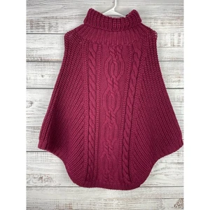 Poncho Soal Ireland 100 % lana merino cuello alto tejido con cable rojo nuevo talla única cálido - Imagen 1 de 9
