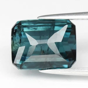 π 5.49ct Octagon Natural Greenish Blue Tourmaline - Unheated, Tanzania Gemstone - Picture 1 of 4