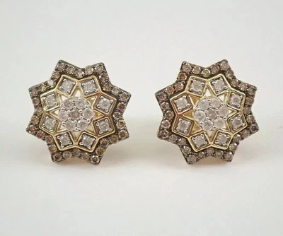 2 Ct Round Cut Real Moissanite Brown Diamond Stud Earrings 14K Yellow Gold Over - Image 1 of 4