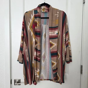 Sugarmint Aztec Print Open Front Cardigan Duster Southwestern Bohemian Large - Picture 1 of 9
