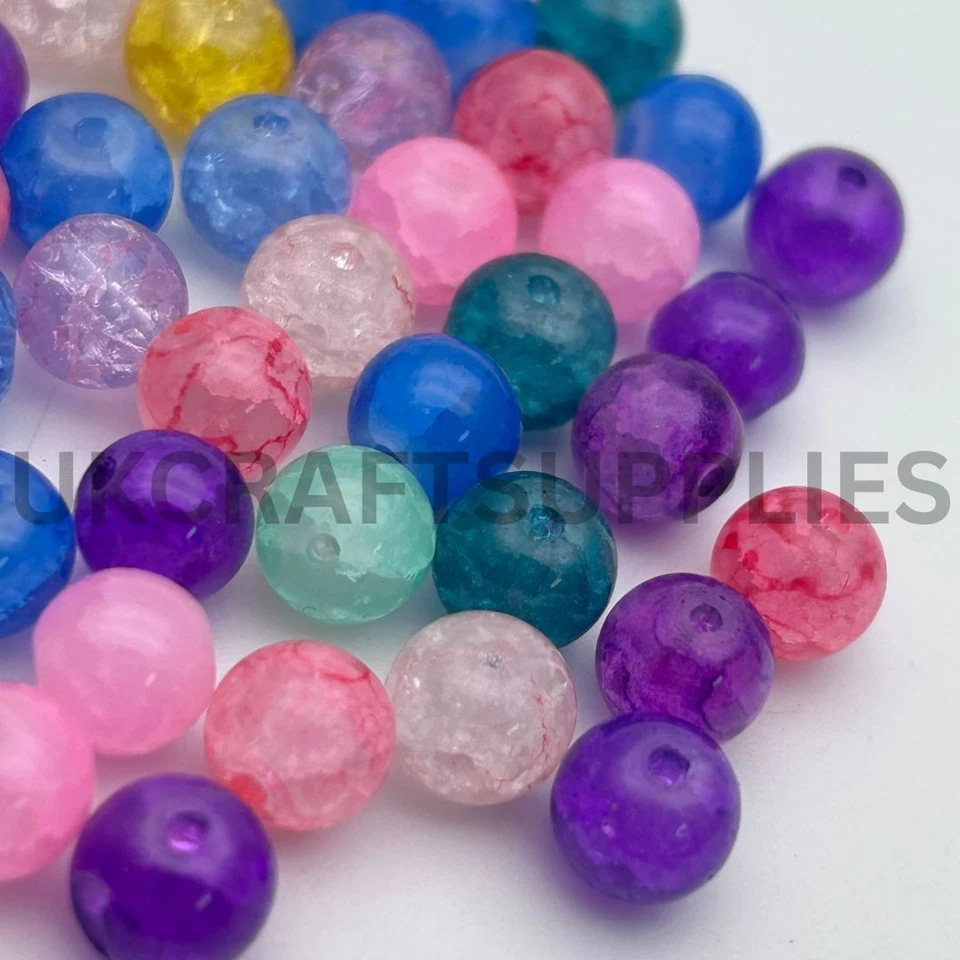 50 Pcs - 8mm Marble Mottled Mixed Crackle Glass Beads - Jewellery Beading A292 - Image 1 of 1