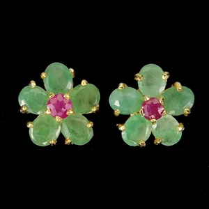 925 Sterling Silver Earrings Oval Emerald 5x4mm Ruby Natural Gemstone Jewelry - Picture 1 of 13