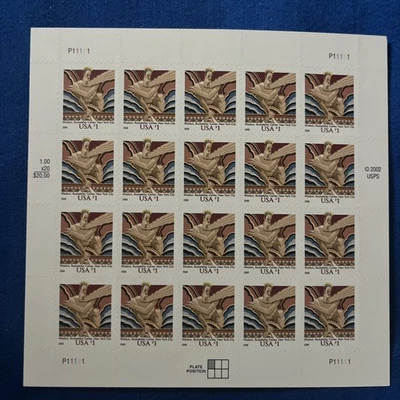 2002 USPS Wisdom, Rockefeller Center, NYC Stamps $1 • #3766 • Sheet of 20 - Image 1 of 4