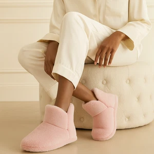Pink Fluffy Plush Slippers Boots - Picture 1 of 9