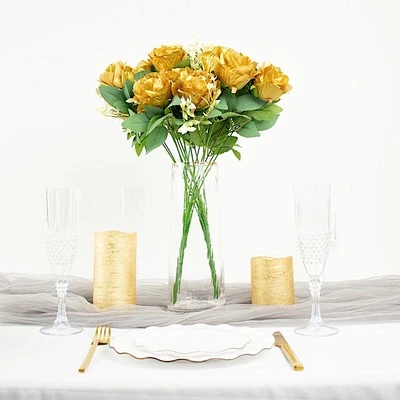 GOLD 2 Bushes 18" ARTIFICIAL Faux Silk Rose FLOWERS Bouquet Wedding Decoration - Image 1 of 4