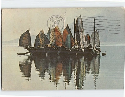 Postcard Chinese junk Kowloon Hong Kong China - Image 1 of 2