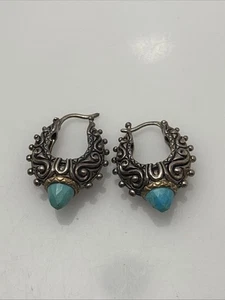 Barbara Bixby Turquesa Plata de Ley 925 con Pendientes Argolla Oro Amarillo 18K 8C - Imagen 1 de 6