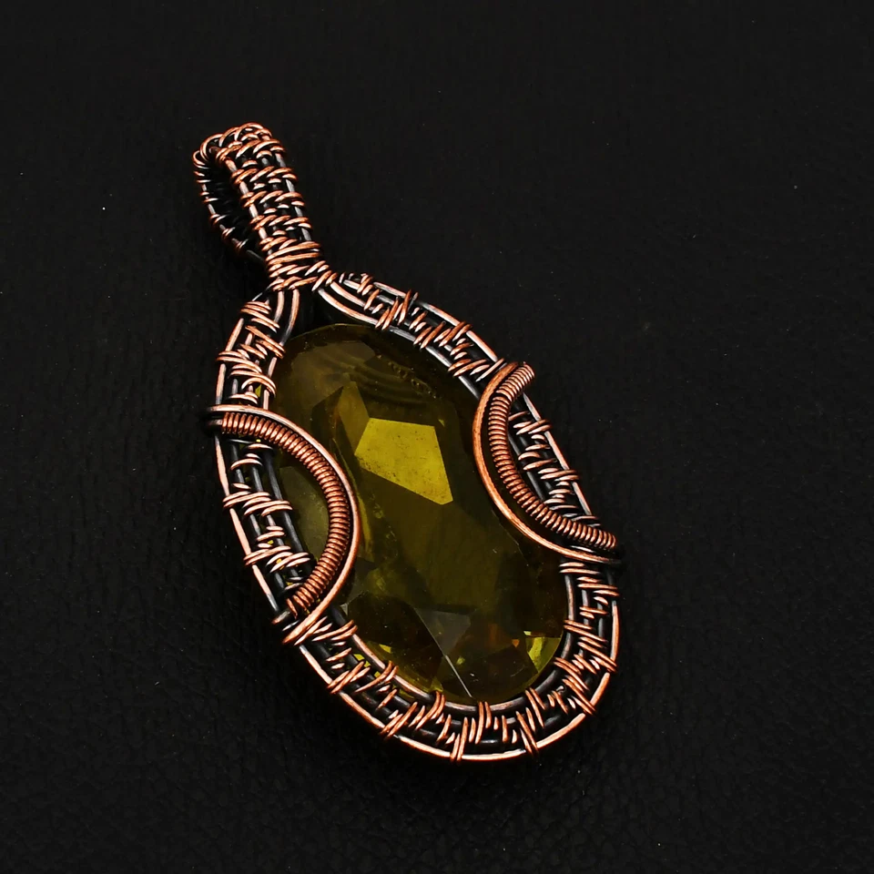 Lemon Topaz Gemstone Ethnic Handmade Copper Wire Pendant Jewelry 2.64" AP-37160 - Image 1 of 1