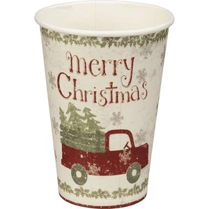 8 Piece Rustic Red Truck Merry Christmas Holiday Paper Party Cups,  12 Ounces - Picture 1 of 2