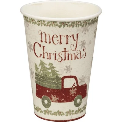 8 Piece Rustic Red Truck Merry Christmas Holiday Paper Party Cups,  12 Ounces - Image 1 of 2