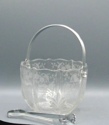 Vintage Fostoria Navarre Baroque Glass Ice Bucket Handle/Tongs Chintz Etched - Image 1 of 2