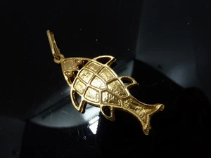 VINTAGE Florenza UNSIGNED GOLD Fish Reversible Necklace PENDANT CHARM - Picture 1 of 4