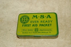 Antikes MSA Ever Ready Erste Hilfe Paket Minensicherheitsset Pittsburgh PA nur Dose - Bild 1 von 8