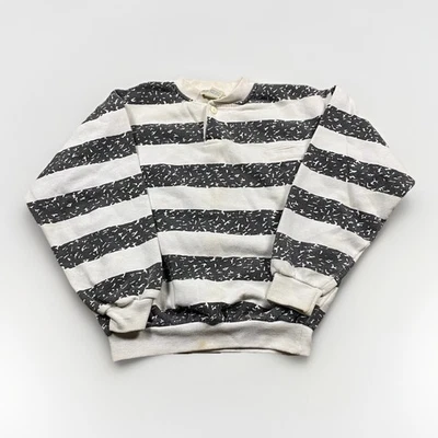 Sudadera Henley Vintage Rayas Años 80 Bolsillo M Años 90 Boundary Waters Blanco y Negro Foto 1 de 4