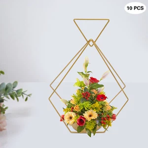 10x Modern Geometric Gold Flower Vases Holder Diamond Shape Wedding Centerpieces - Picture 1 of 20