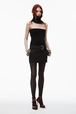 Alexander Wang Mini Skirt With Leather Belted Waistband Black 6 NWT $750 - Image 1 of 4