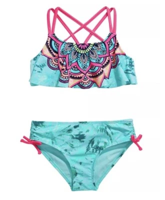 Nuevo con etiquetas Traje de baño para niña talla 12 azul rosa mosaico mandala pieza de bikini rompiendo ondas Foto 1 de 4