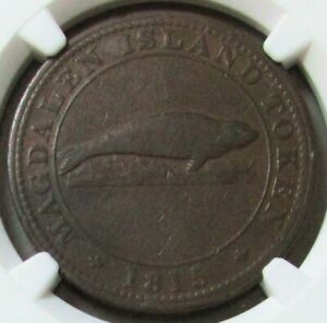 1815 CANADA MAGDALEN ISLAND ONE PENNY FISHERY SIR ISAAC COFFIN NGC VF 20 BN LC-1
