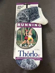 Vintage Thorlos Unisex Running JMM-13 White/Navy Micro Mini Crew Sock Padded New - Picture 1 of 8